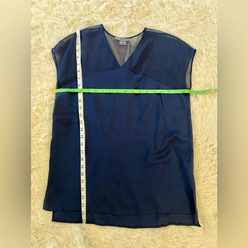 VINCE Navy Silk & Sheer Blouse Size XS - Picture 2 of 5